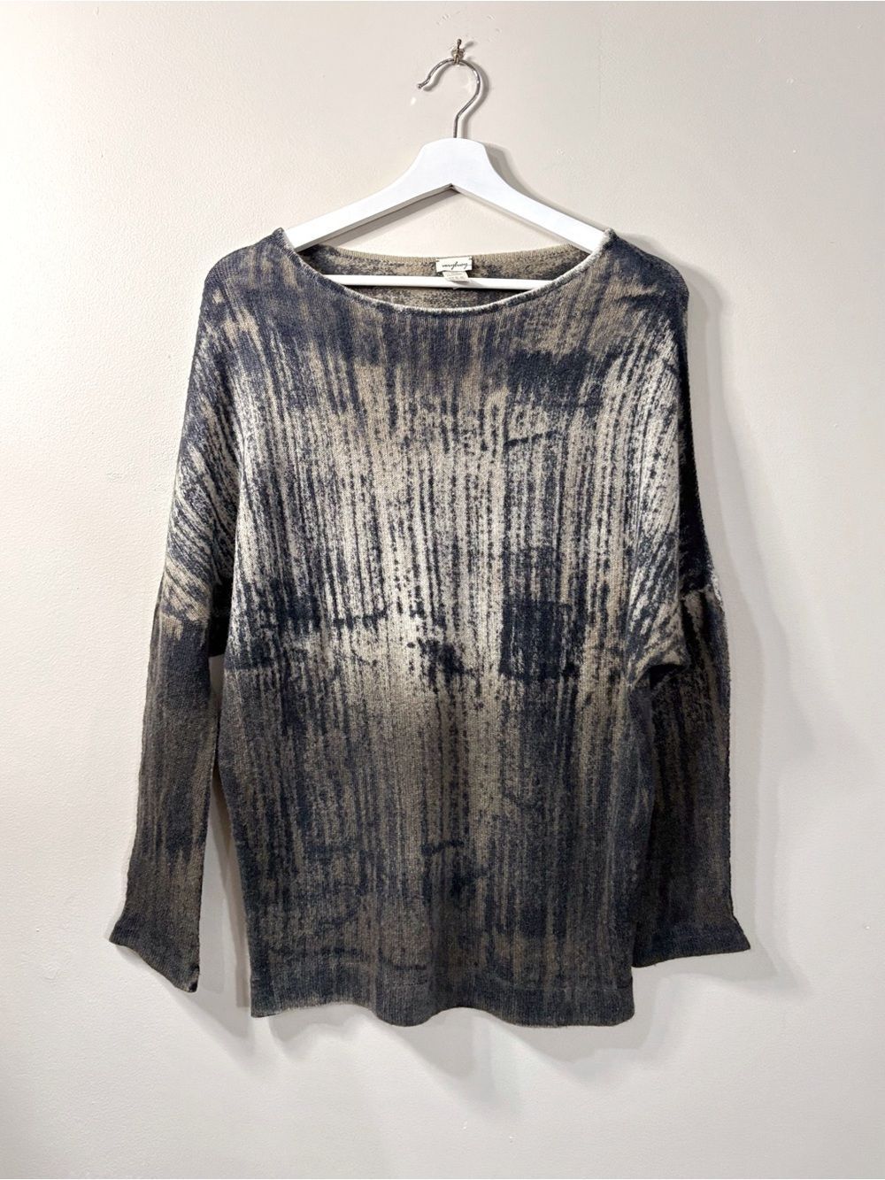 verybusy 100% Cashmere Sweater Gray Abstract Print Made Italy Avant Garde Chic